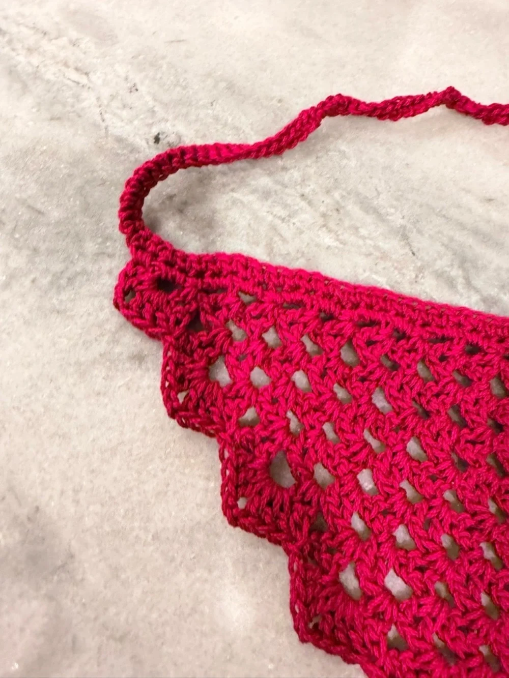Handmade Crochet Kerchief Head Scarf Cotton Boho Triangle Wrap Fest Cottagecore